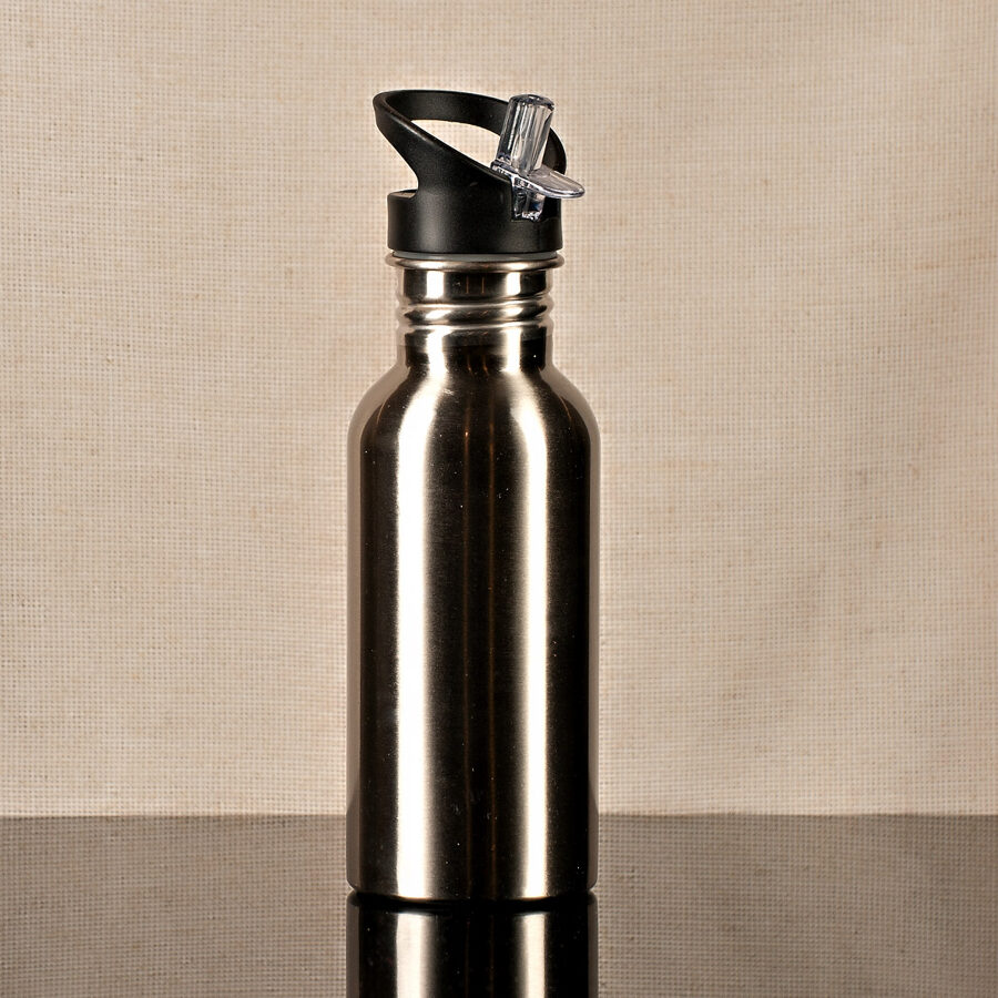 Sporta ūdens pudele (sudraba) 500ml ar snīpīti un apdruku