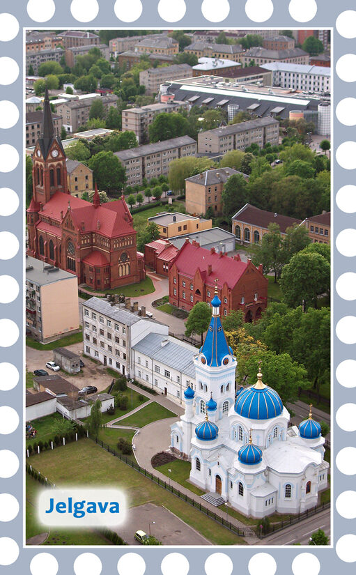 Leduskapja magnēts ar Jelgavas skatu uz īpašas mirdzošas virsmas