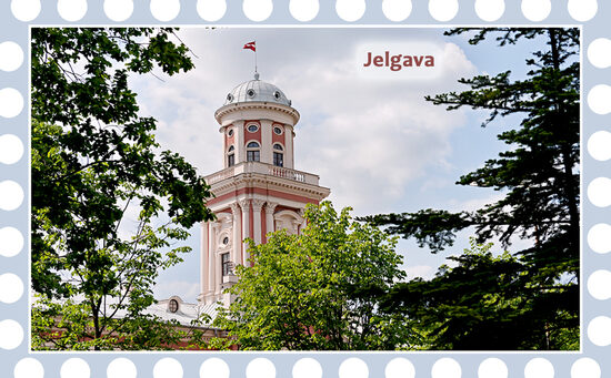 Leduskapja magnēts ar Jelgavas skatu uz īpašas mirdzošas virsmas