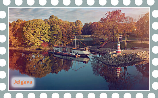 Leduskapja magnēts ar Jelgavas skatu uz īpašas mirdzošas virsmas