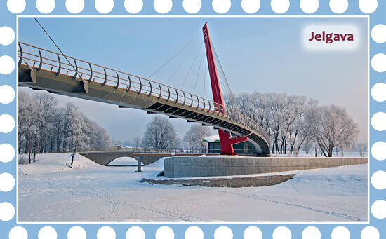 Leduskapja magnēts ar Jelgavas skatu uz īpašas mirdzošas virsmas