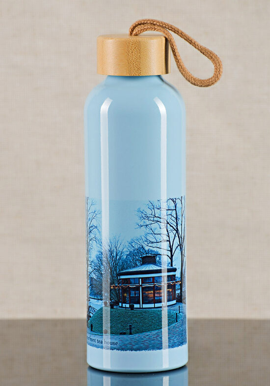 600 ml Alumīnija pudele ar Bambusa vāciņu - "Pilsētas motīvs" (zila)