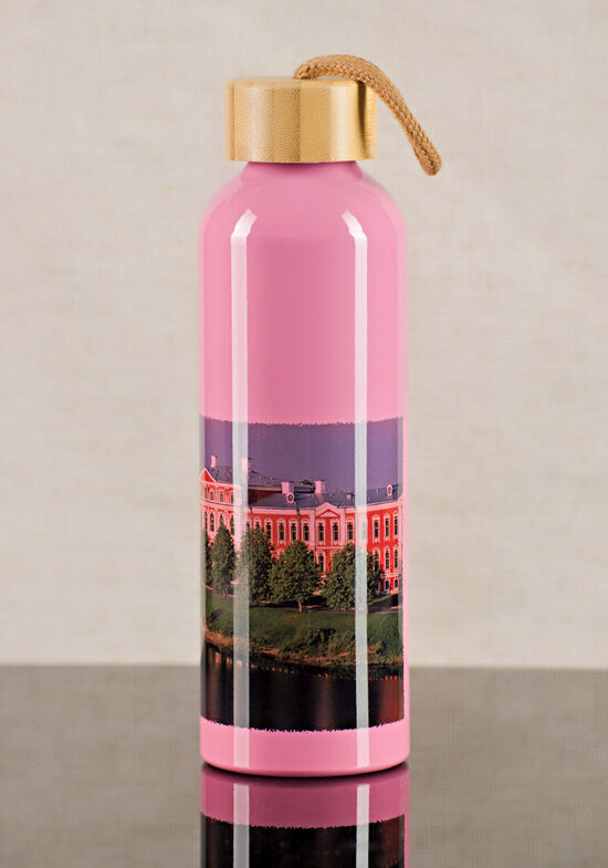 600 ml Alumīnija pudele ar Bambusa vāciņu - "Jelgavas pils" (rozā)